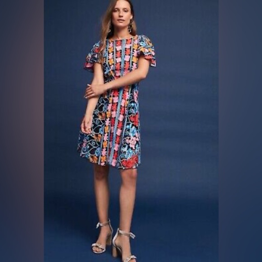 Anthro Eva Franco Embroidered Lace Dress